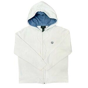Lauren Ralph Lauren White Zip Hoodie Blue Lined Hood Small Cotton Sweatshirt